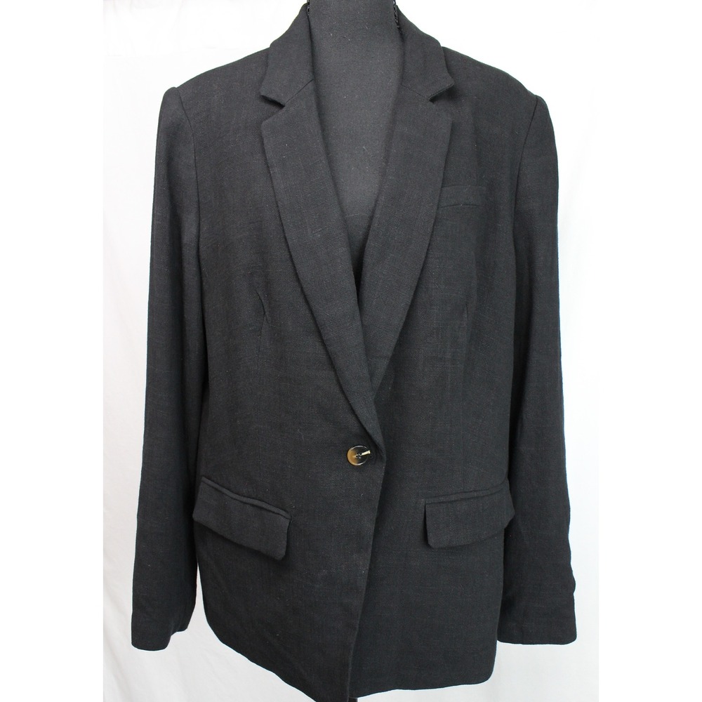 Wonderly Womens Black Linen Blend Single Button Blazer Jacket Plus Size 1X